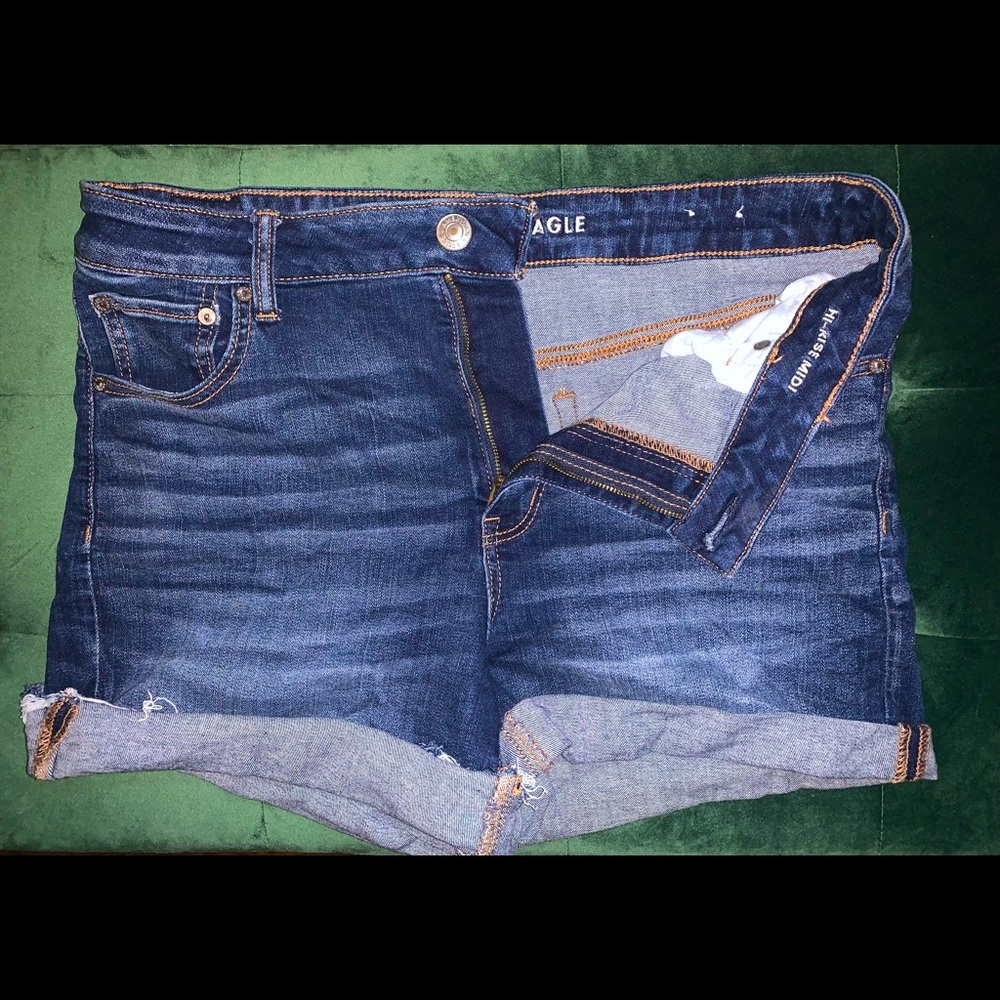 American Eagle Ripped High Rise Midi Shorts